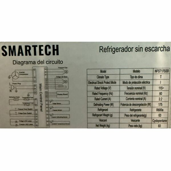 Ficha tecnica - Nevera inverter negro espejo glass black side by side smartech 16 pies cubicos tipo libro