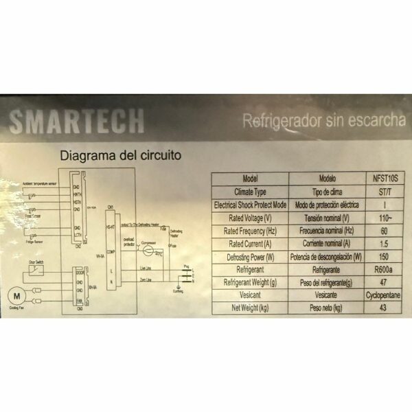 Ficha tecnica - Nevera no frost 10 pies cubicos smartech top freezer congelador superior